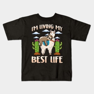 Cute Sloth & Llama Living My Best Life Sleepy Lazy Kids T-Shirt